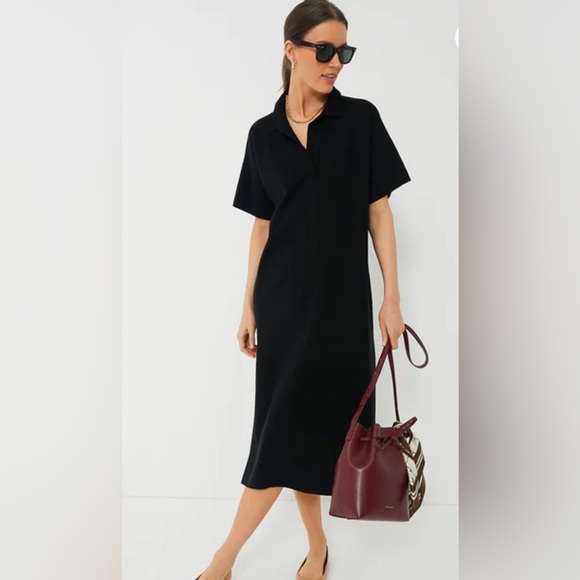 TUCKERNUCk Black Channing Polo Midi Dress Small Spread collar